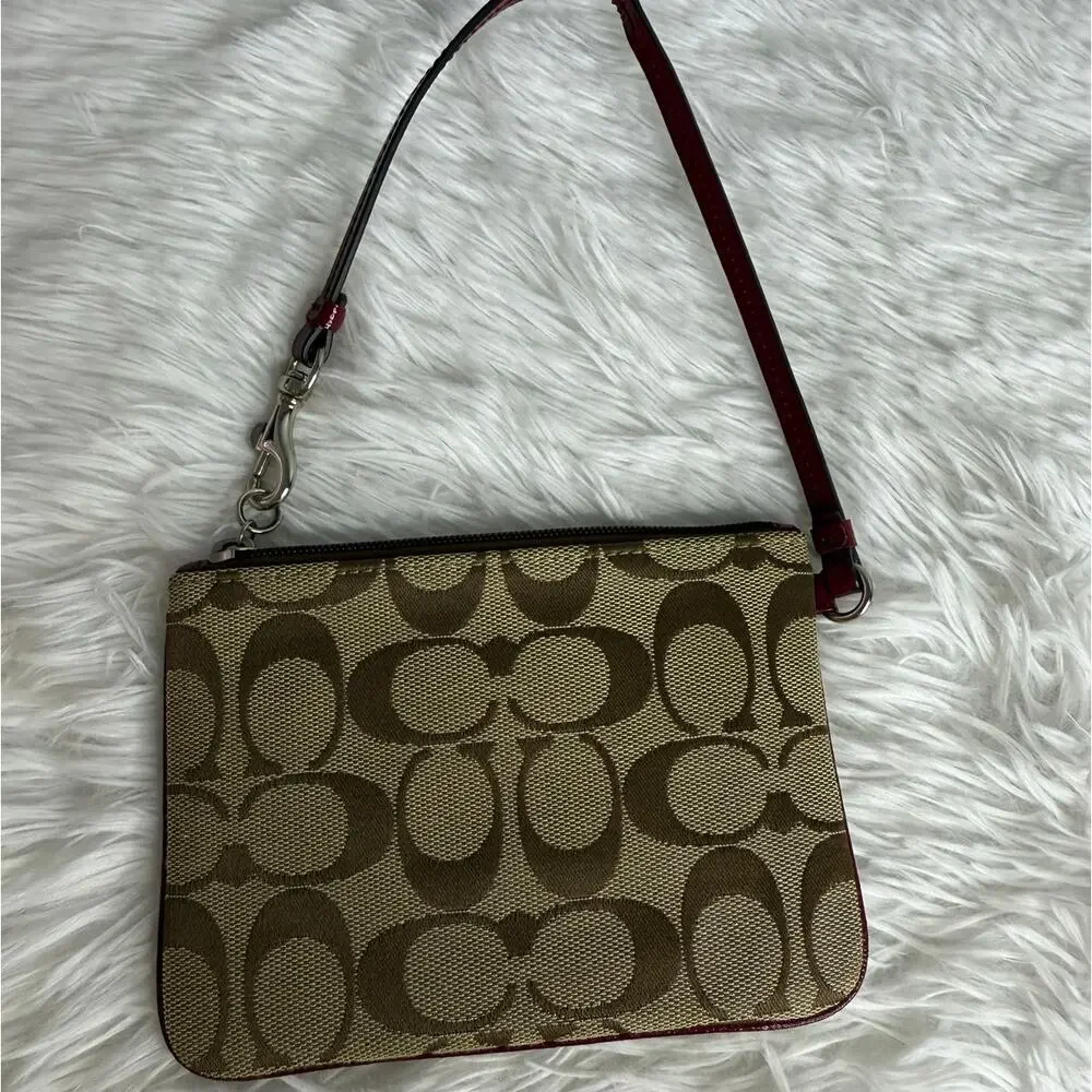 COACH Brown Red Canvas Wristlet